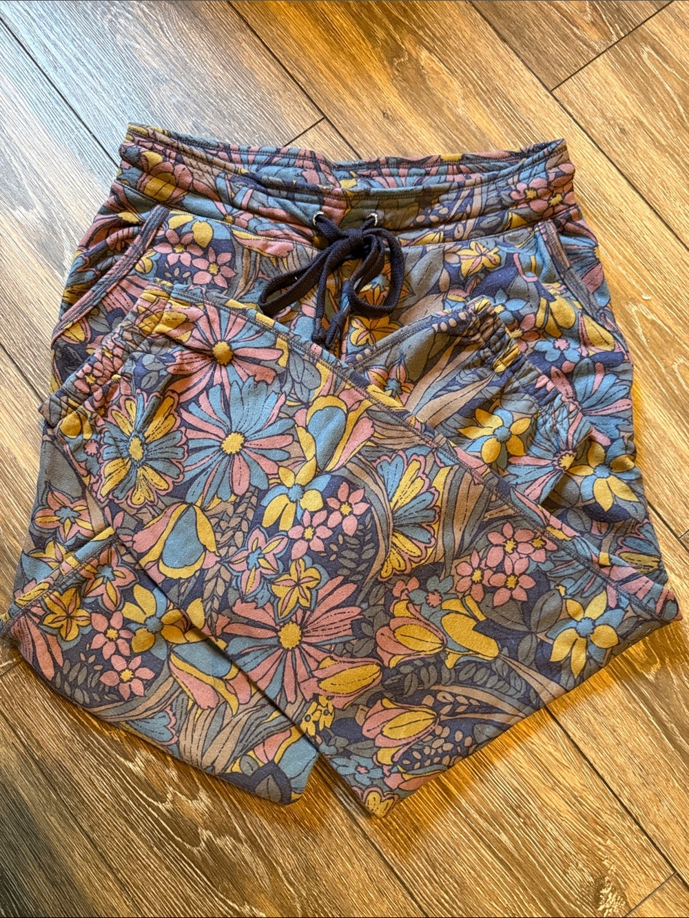 Anthropologie Floral Athletic Lounge Shorts - Blue, Pink & Yellow